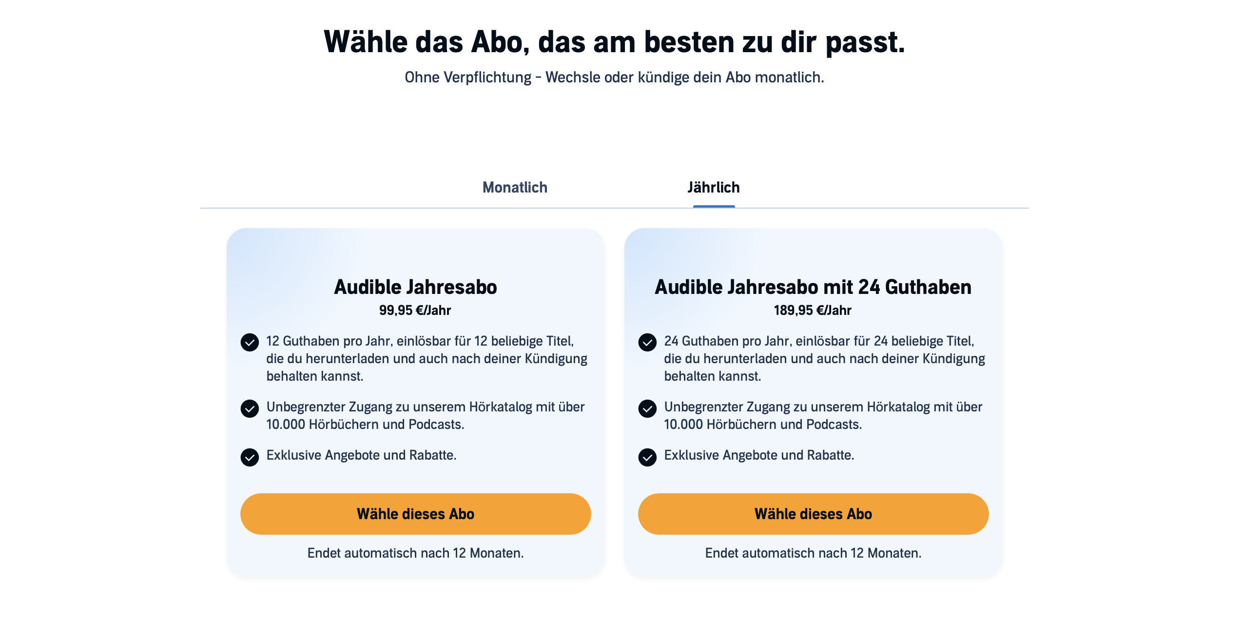 Die Audible Jahresabos: 12 oder 24 Guthaben auf einen Schlag